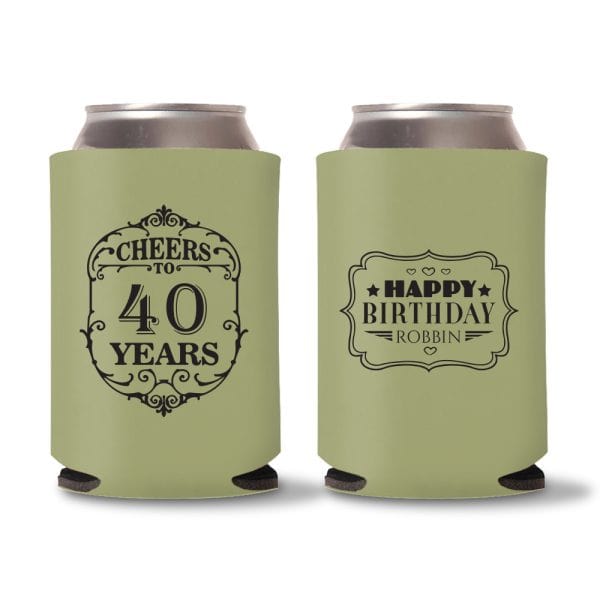 40th Birthday Koozies D11 - Sage Green