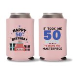 50th Birthday Koozies D12 - Baby Pink
