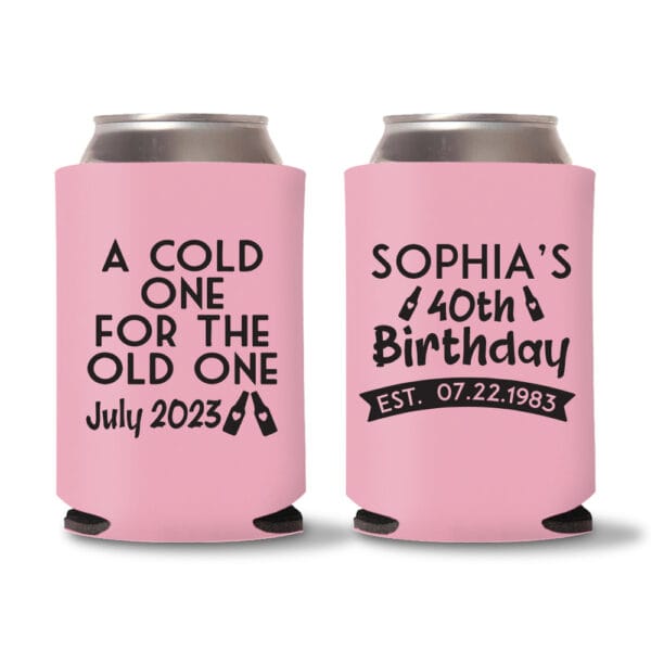 40th Birthday Koozies D17 - Baby Pink