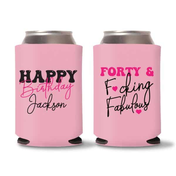 40th Birthday Koozies D18- Baby Pink