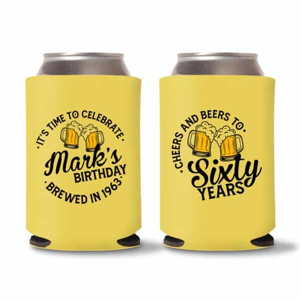 60th Birthday Koozies - Yellow D19