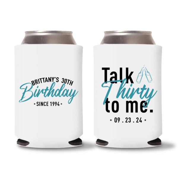 26. 30th Birthday Koozies - White